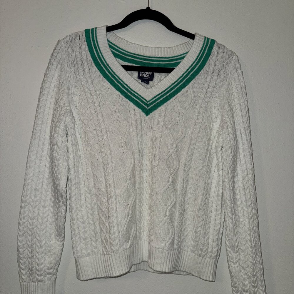100% Cotton V-Neck Cable Sweater